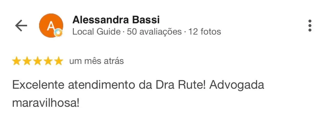 Avaliação de cliente sobre o atendimento da Dra. Rute Rocha