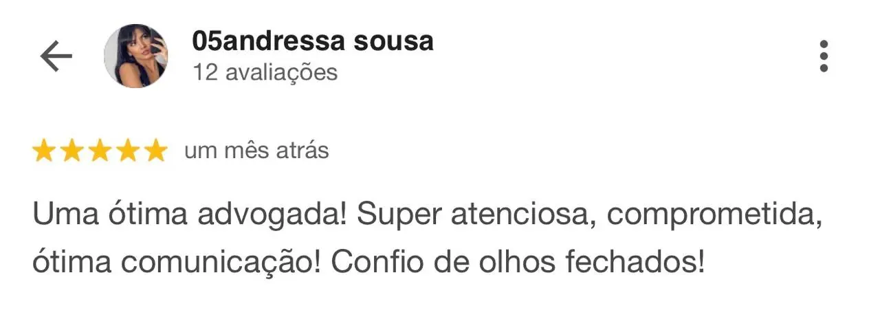 Avaliação de cliente sobre o atendimento da Dra. Rute Rocha